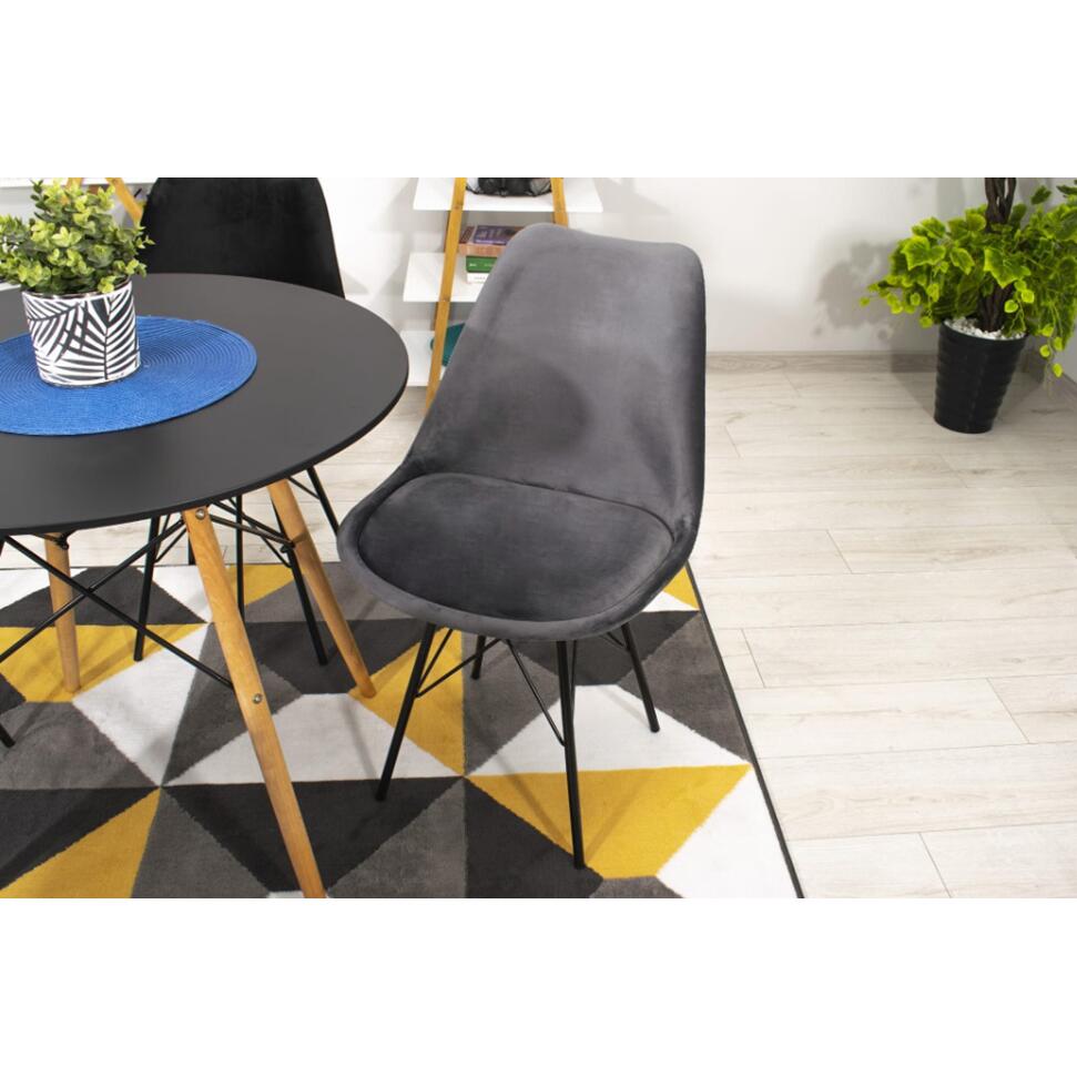 Masa stil scandinav, rotund, MDF si lemn, negru, natur, 80x72 cm