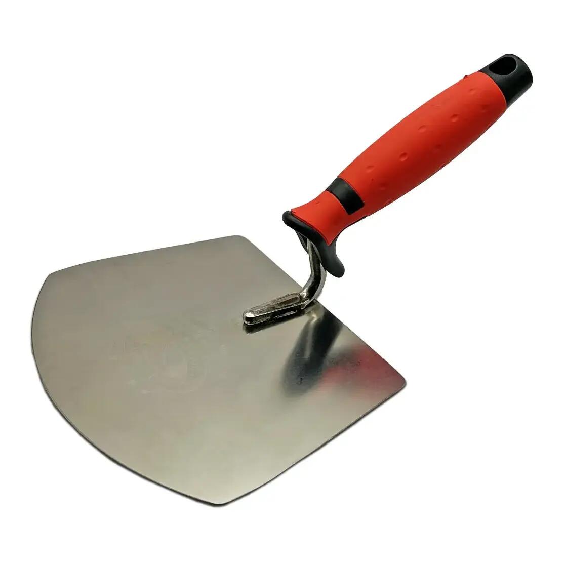 Rozsdamentes acél simító, Olejnik, trapéz, félkör alakú, 160 mm, puha nyél, piros