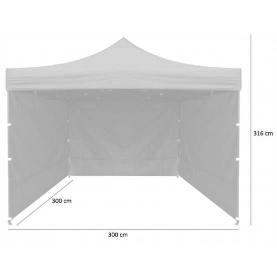 Kerti/kereskedelmi pavilon, fémvázas, 3 falú, összecsukható, fehér, 3x3x3,16 m