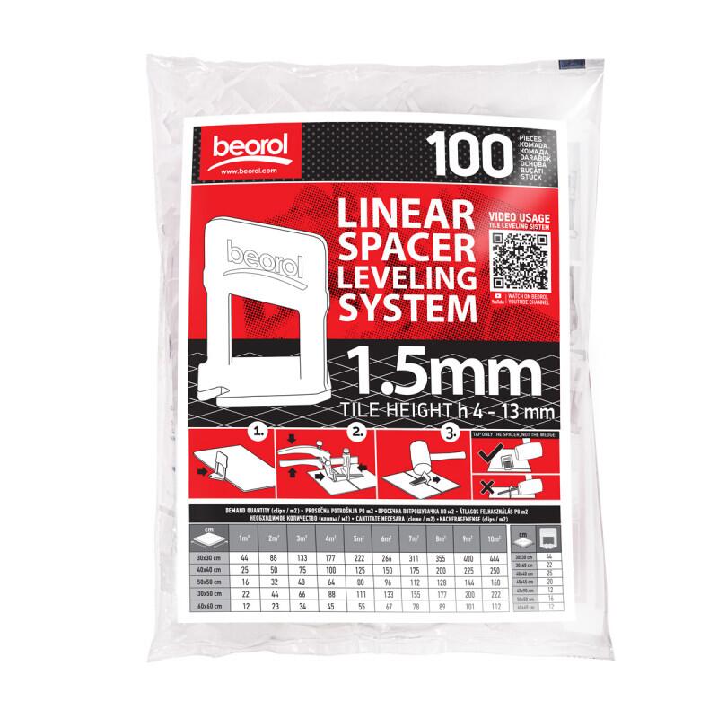 Távolságtartók kerámialapok szintezéséhez és beállításához, Beorol, 100 db, 1,5 mm