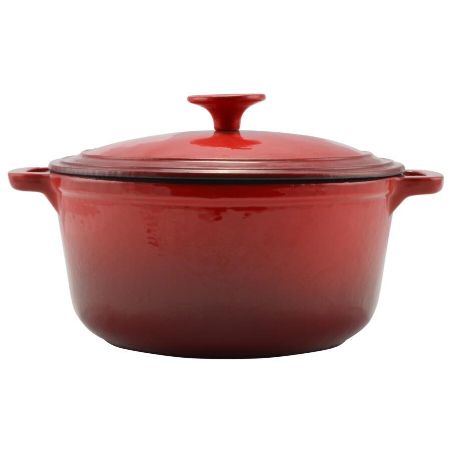 Oala de fonta emailata cu capac, rosie, 2.2 L, Perfect Home