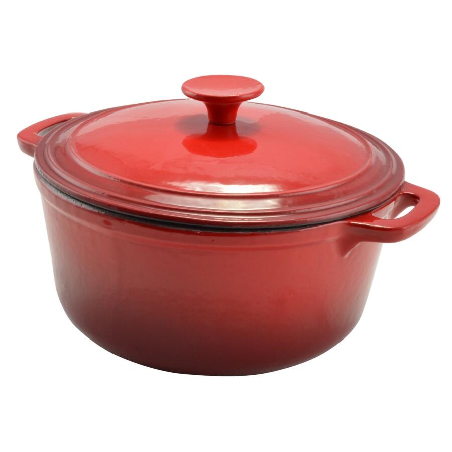 Oala de fonta emailata cu capac, rosie, 4 L, Perfect Home