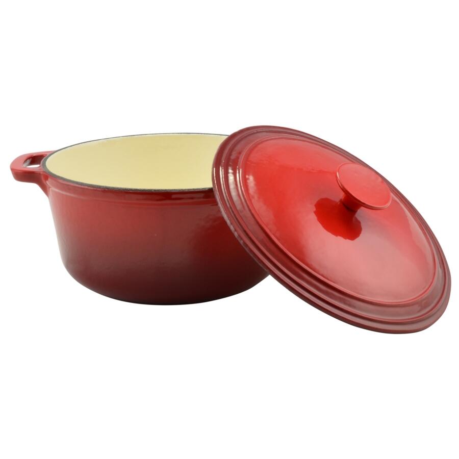 Oala de fonta emailata cu capac, rosie, 4 L, Perfect Home