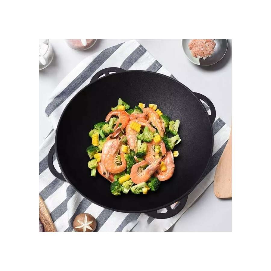 Öntöttvas wok edény, fedővel, 3 az 1-ben, 32x14 cm, Perfect Home