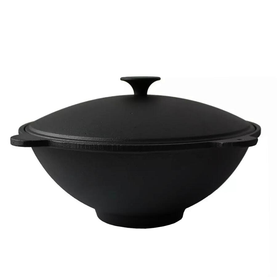 Oala de fonta tip wok, cu capac, 51.5x26 cm, Perfect Home