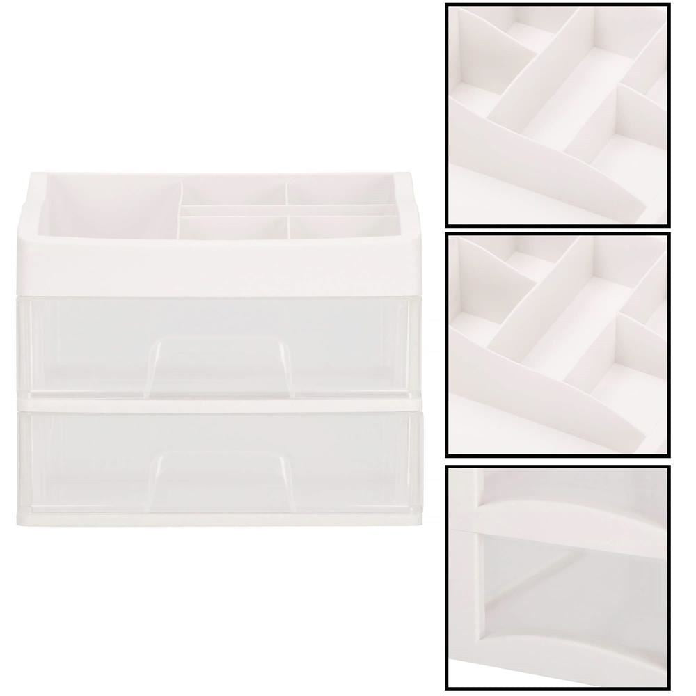 Organizator cosmetice, plastic, 3 niveluri, 2 sertare, alb, 30x25x34 cm, Springos