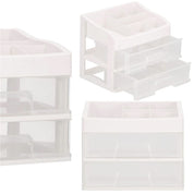 Organizator cosmetice, plastic, 3 niveluri, 2 sertare, alb, 30x25x34 cm, Springos