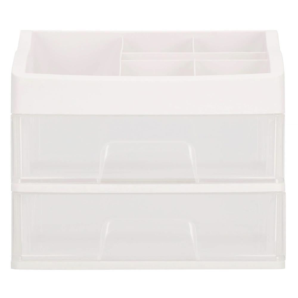 Organizator cosmetice, plastic, 3 niveluri, 2 sertare, alb, 30x25x34 cm, Springos