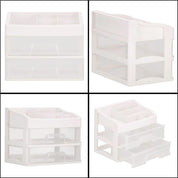 Organizator cosmetice, plastic, 3 niveluri, 2 sertare, alb, 30x25x34 cm, Springos