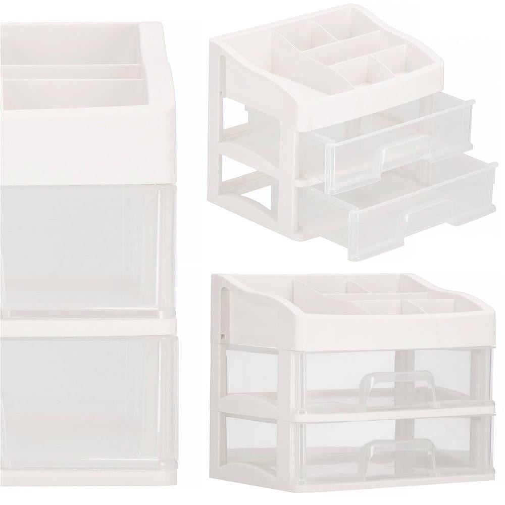 Organizator cosmetice, plastic, 3 niveluri, 2 sertare, alb, 30x25x34 cm, Springos
