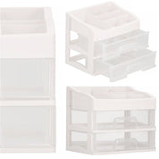 Organizator cosmetice, plastic, 3 niveluri, 2 sertare, alb, 30x25x34 cm, Springos