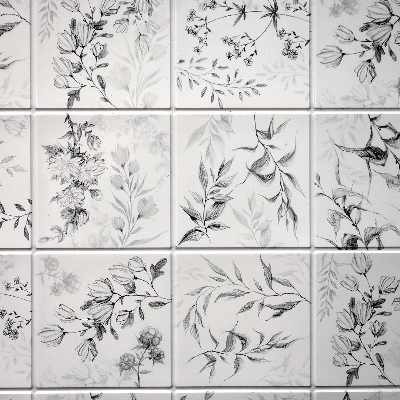 Dekoratív panel, PVC, vadvirágminta, szürke, 96x48,5 cm