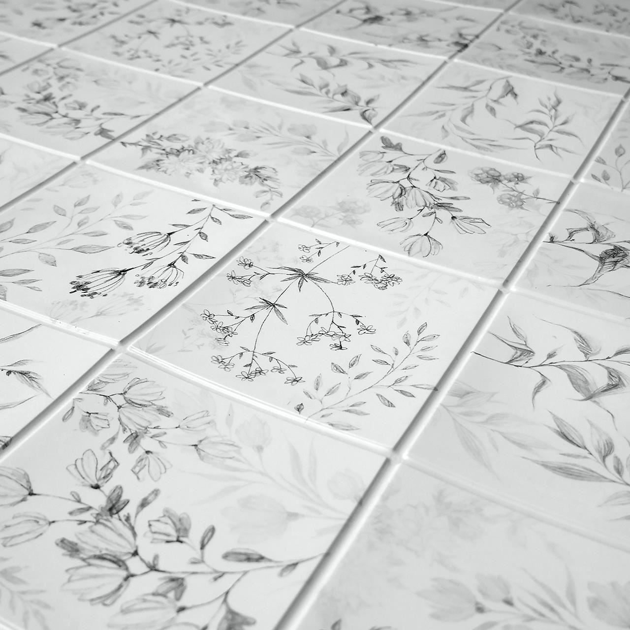 Dekoratív panel, PVC, vadvirágminta, szürke, 96x48,5 cm