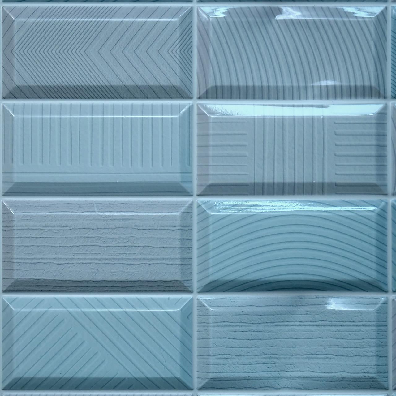 Dekoratív panel, PVC, 3D téglaminta, kék, 96x48,5 cm