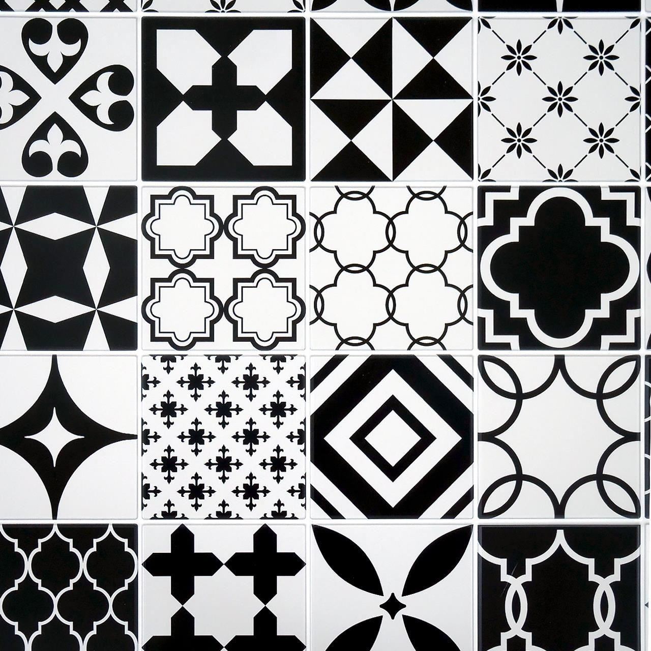 Dekoratív panel, PVC, mozaikminta, fekete-fehér, 96x48,5 cm