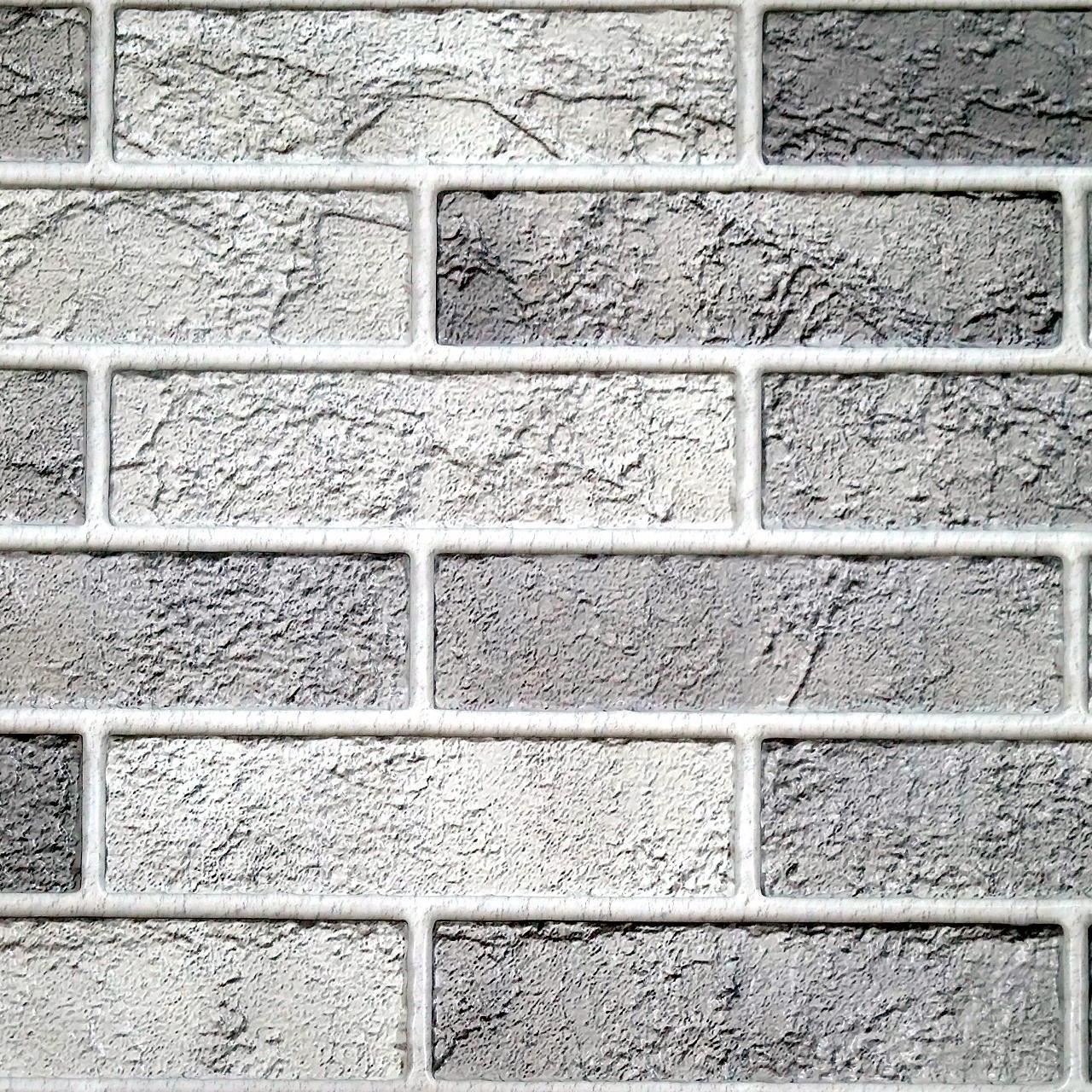 Dekoratív panel, PVC, 3D téglaminta, világos szürke árnyalatok, 96x48,5cm