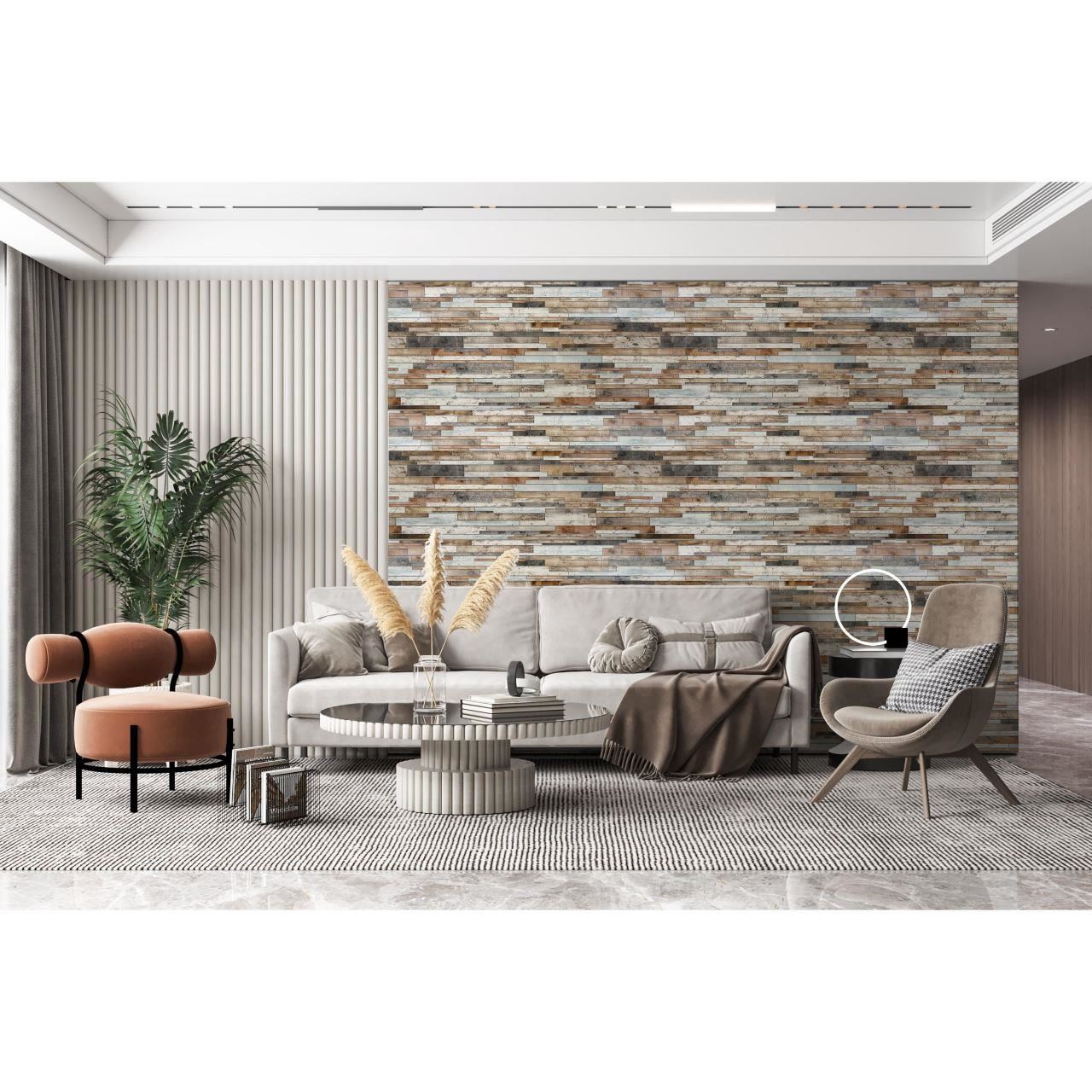 Dekoratív panel, PVC, 3D kőminta, barna és fekete árnyalatok, 96x48,5cm