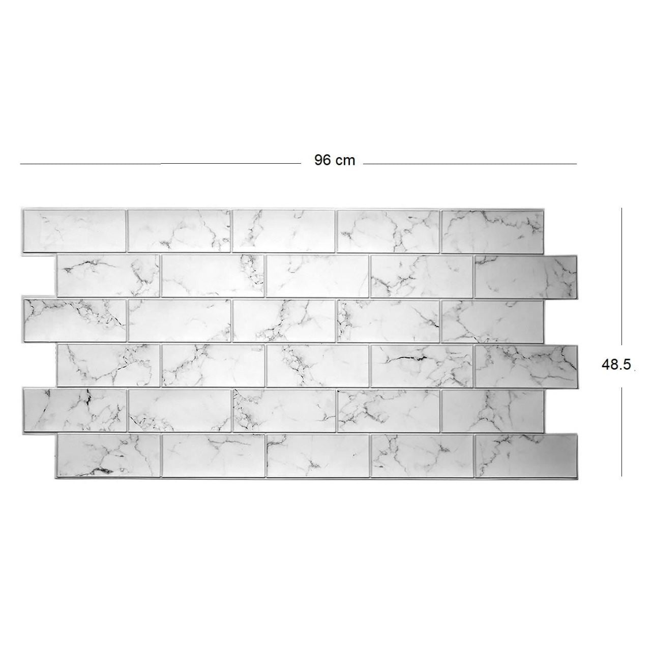 Dekoratív panel, PVC, 3D márványminta, fekete-fehér, 96x48,5 cm