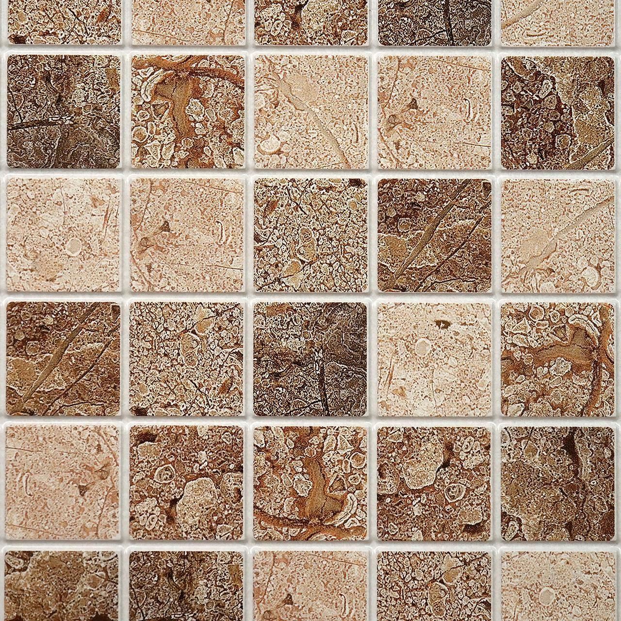 Dekoratív panel, PVC, mozaikminta, piszkosbarna árnyalatok, 96x48,5cm