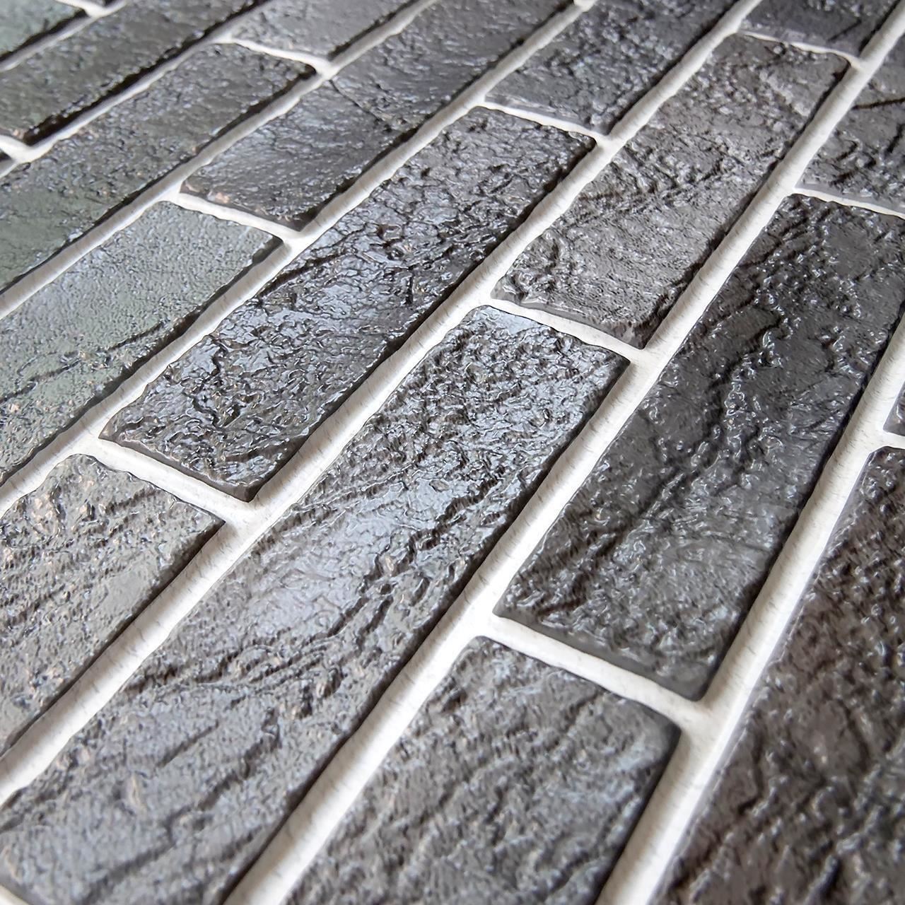 Dekoratív panel, PVC, 3D téglaminta, sötétszürke árnyalatok, 96x48,5cm
