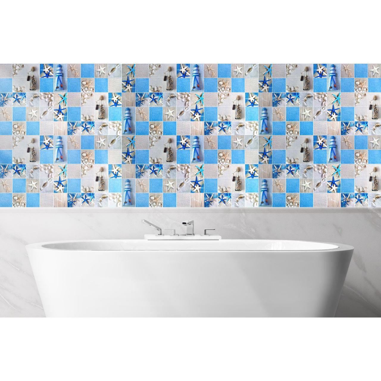 Panou decorativ, PVC, model exotic, albastru si bej, 96x48.5cm