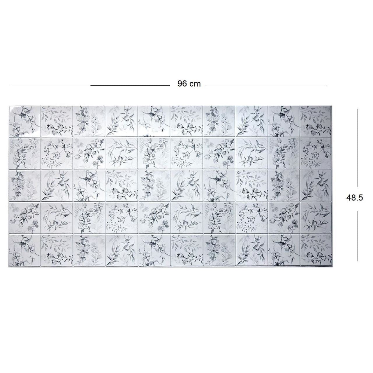 Dekoratív panel, PVC, vadvirágminta, szürke, 96x48,5 cm