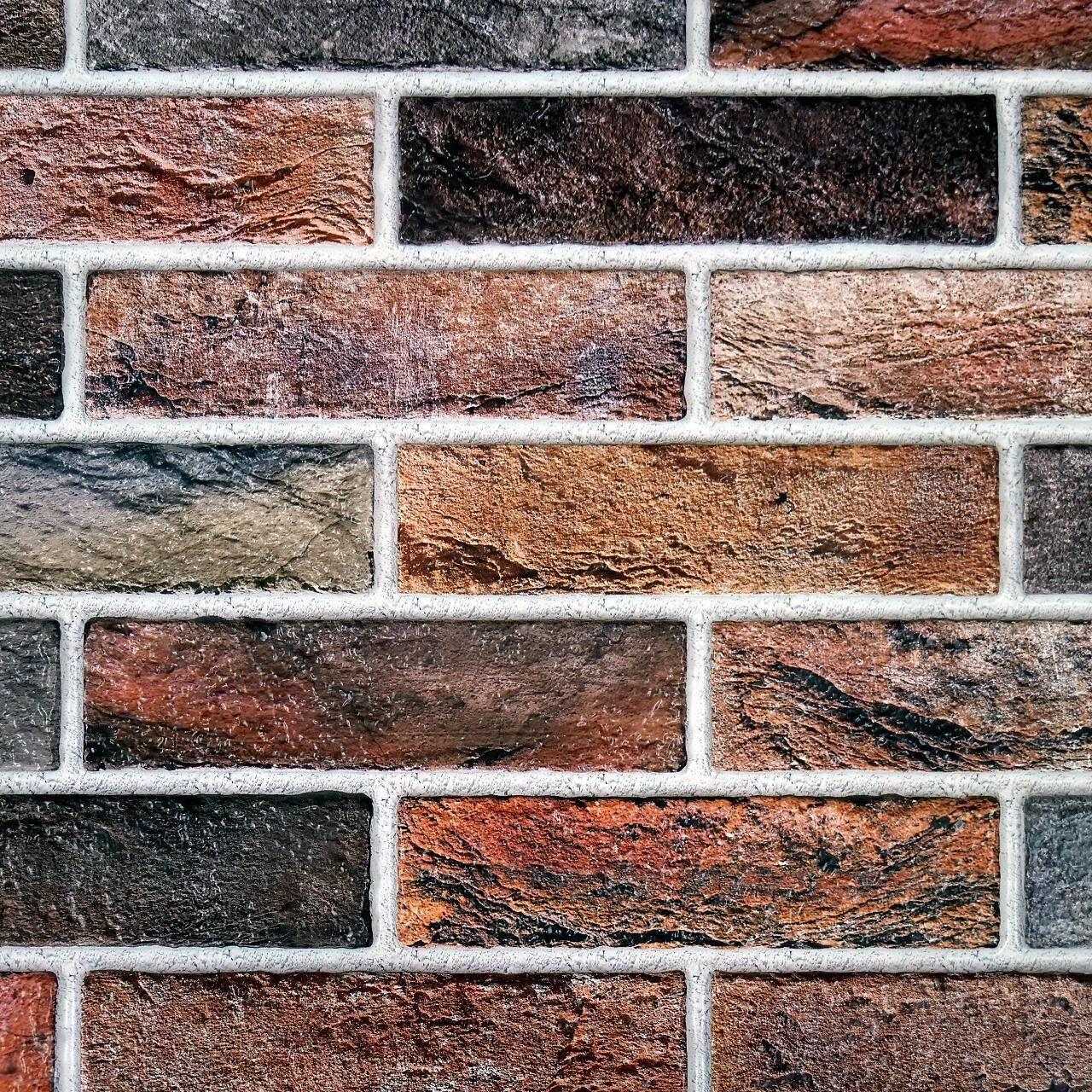 Dekoratív panel, PVC, 3D téglaminta, szürke és narancssárga, 96x48,5 cm