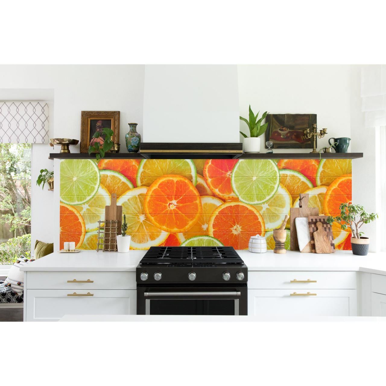 Dekoratív panel, PVC, citrusminta, narancssárga, 96x48,5cm
