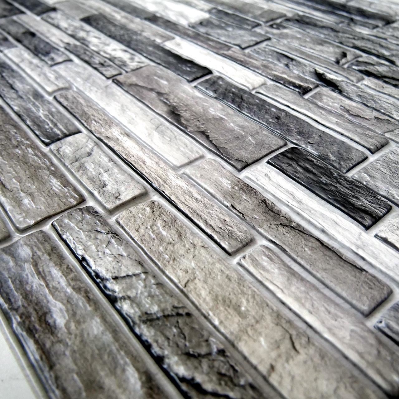 Dekoratív panel, PVC, 3D kőminta, sötétszürke árnyalatok, 96x48,5 cm
