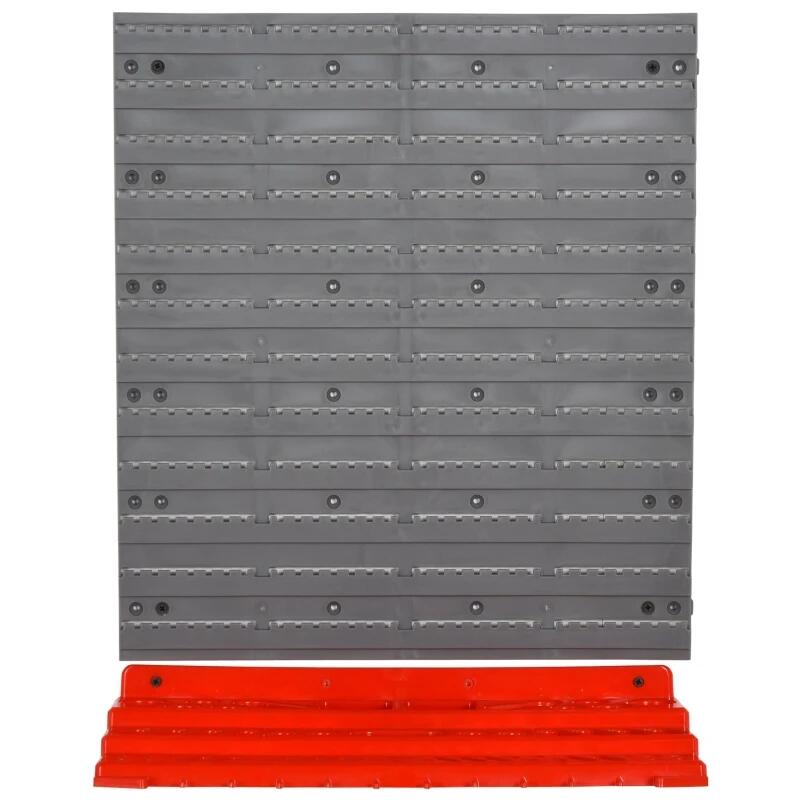 Szerszámos panel, PP, 2 modul, 2 tartópolc, 50 kampó, szürke és piros, max. 30 kg, 95,5x53,5 cm
