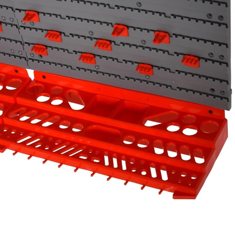 Szerszámos panel, PP, 2 modul, 2 tartópolc, 50 kampó, szürke és piros, max. 30 kg, 95,5x53,5 cm