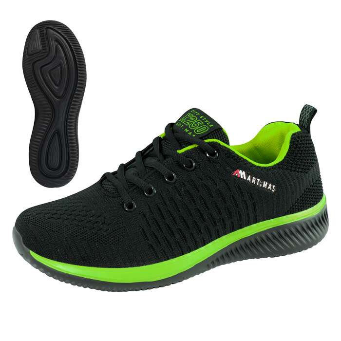 Pantofi casual, elemente flourescente, talpa spuma Eva, negru si verde, marime 41
