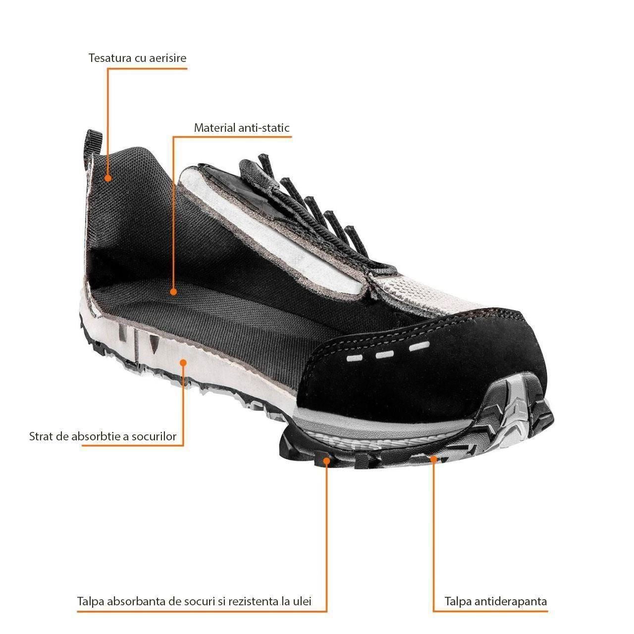 Pantofi de lucru fara elemente metalice, O1, SRA, marimea 45, NEO