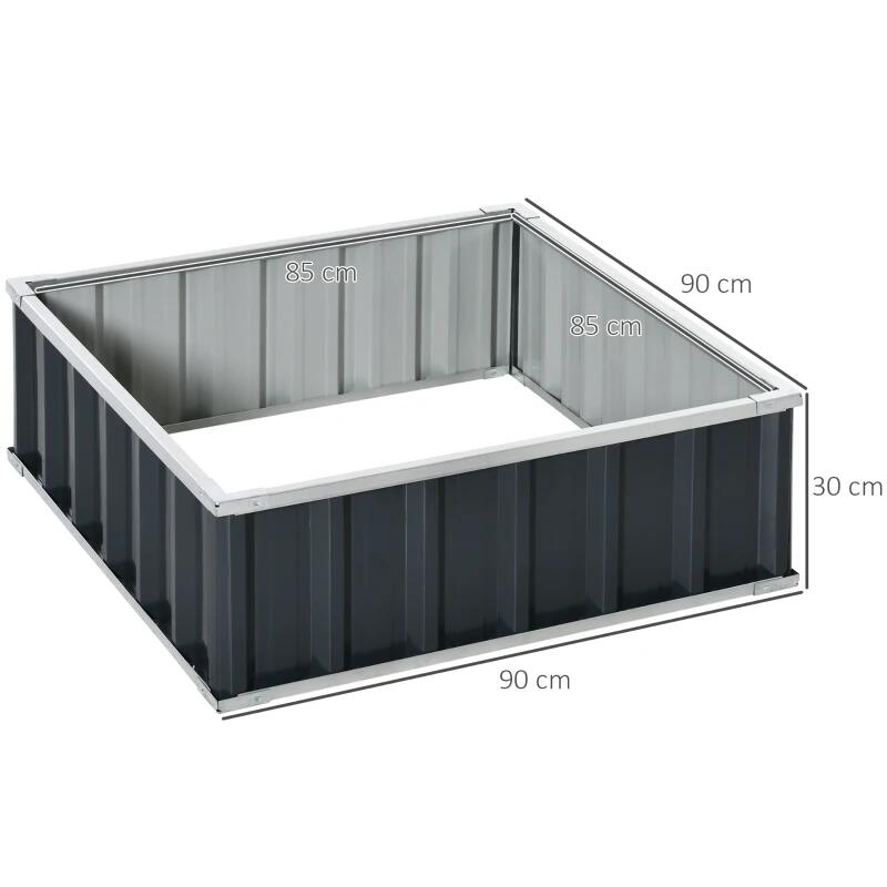 Pat/strat inaltat pentru flori, legume, din otel, gri inchis, 90x90x30 cm