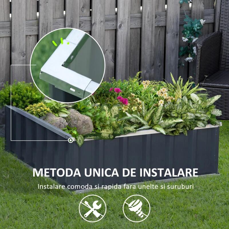 Pat/strat inaltat pentru flori, legume, din otel, gri inchis, 90x90x30 cm