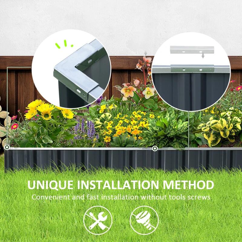 Pat/strat inaltat pentru flori, legume, din otel zincat, 258x90x30 cm