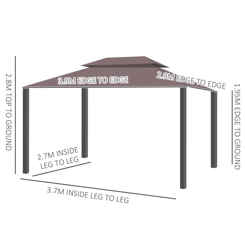 Pavilion/foisor pentru gradina/terasa, cadru aluminiu, cu plasa pentru insecte, cafeniu, 3.90x2.90x2.80 m