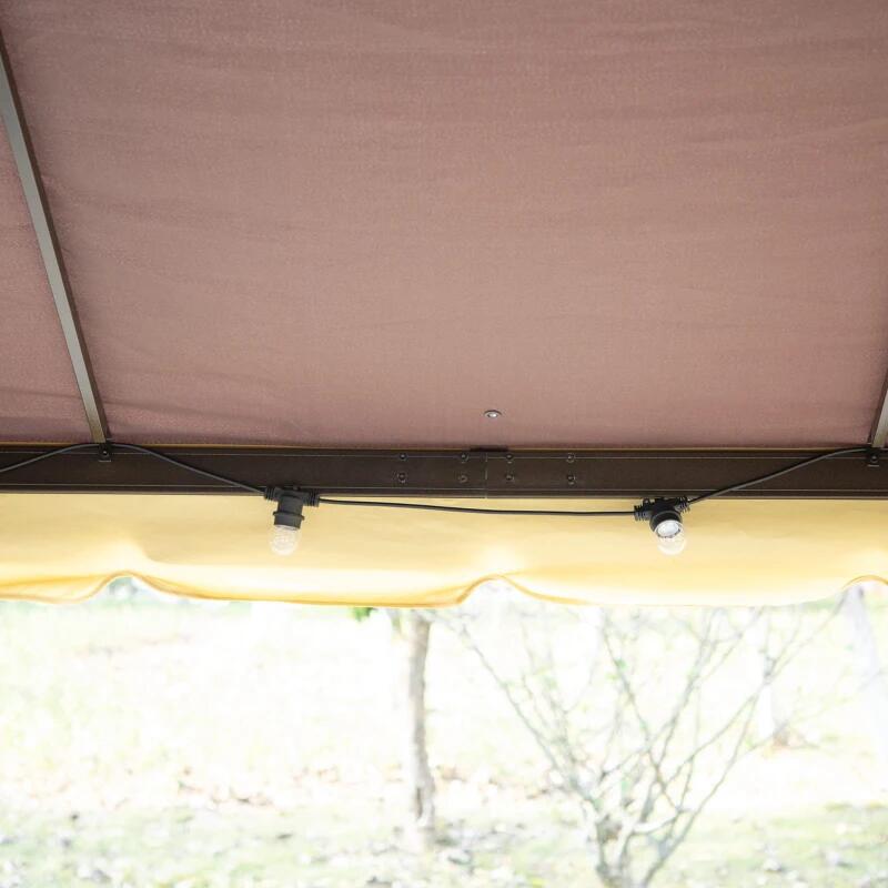 Pavilion/foisor pentru gradina/terasa, cadru aluminiu, cu plasa pentru insecte, cafeniu, 3.90x2.90x2.80 m