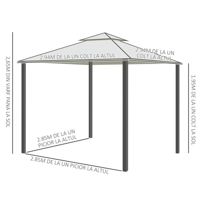 Pavilion/foisor pentru gradina/terasa, cadru metalic, cu perdele, bej, 2.95x2.95x2.63 m