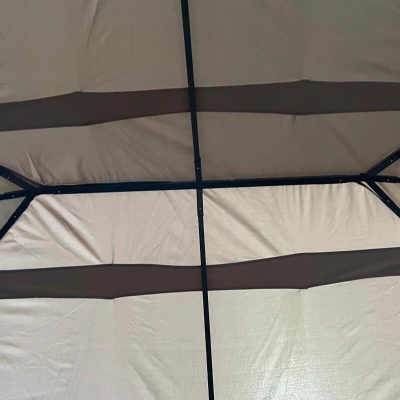 Pavilion/foisor pentru gradina/terasa, cadru metalic, cu perdele, bej, 4x3x2.64 m