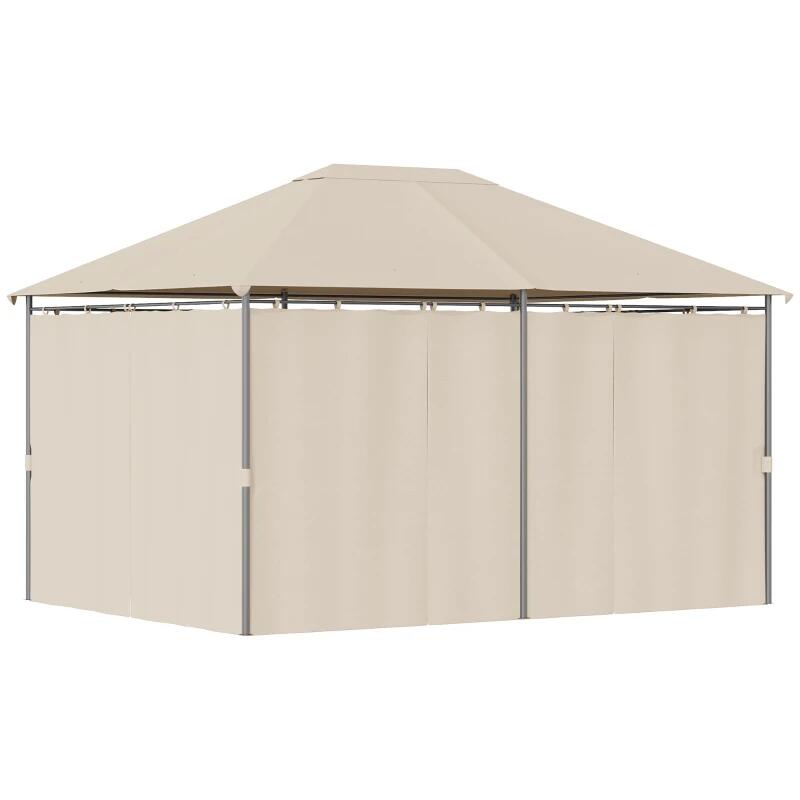 Pavilion/foisor pentru gradina/terasa, cadru metalic, cu perdele, bej, 4x3x2.64 m