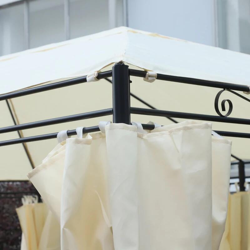 Pavilion/foisor pentru gradina/terasa, cadru metalic, cu perdele, crem, 4x3x2.55 m