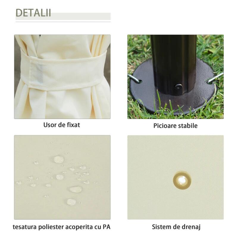Pavilion/foisor pentru gradina/terasa, cadru metalic, cu perdele, crem, 4x3x2.80 m