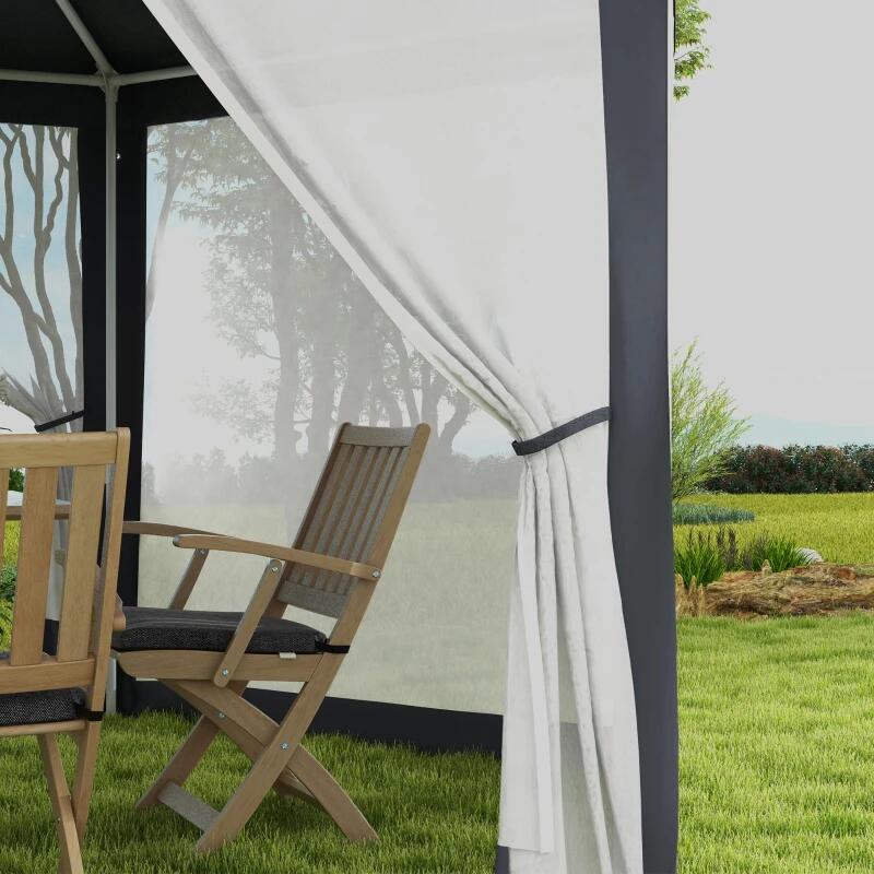 Pavilion/foisor pentru gradina/terasa, cadru metalic, cu plasa de tantari, gri inchis, 3.94x3.94x2.5 m