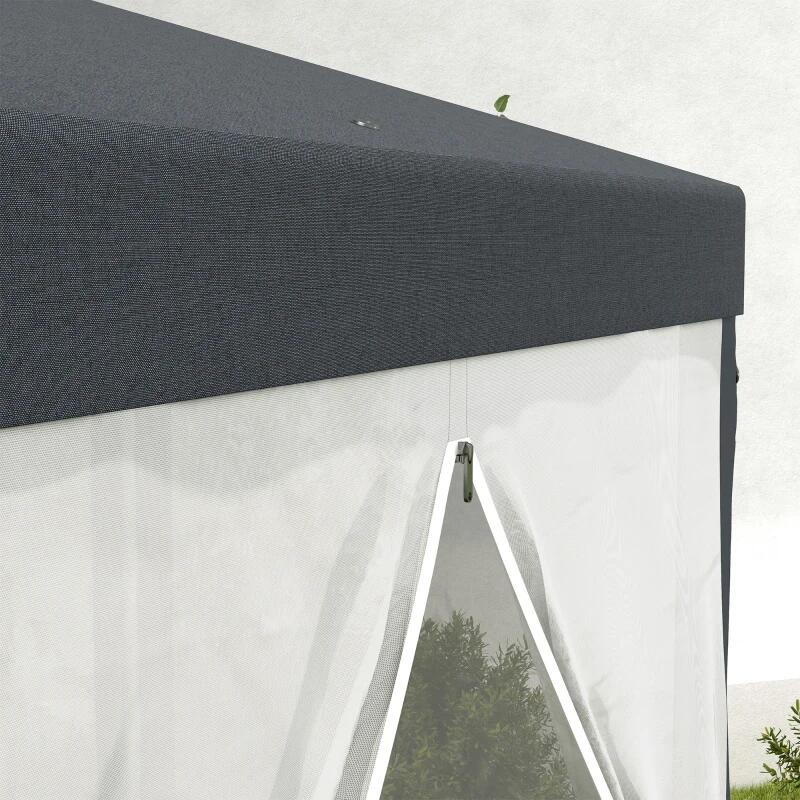 Pavilion/foisor pentru gradina/terasa, cadru metalic, cu plasa de tantari, gri inchis, 3.94x3.94x2.5 m