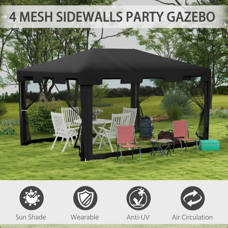Pavilion/foisor pentru gradina/terasa, cadru metalic, cu plasa de tantari, gri inchis, 3.95x2.95x2.55 m