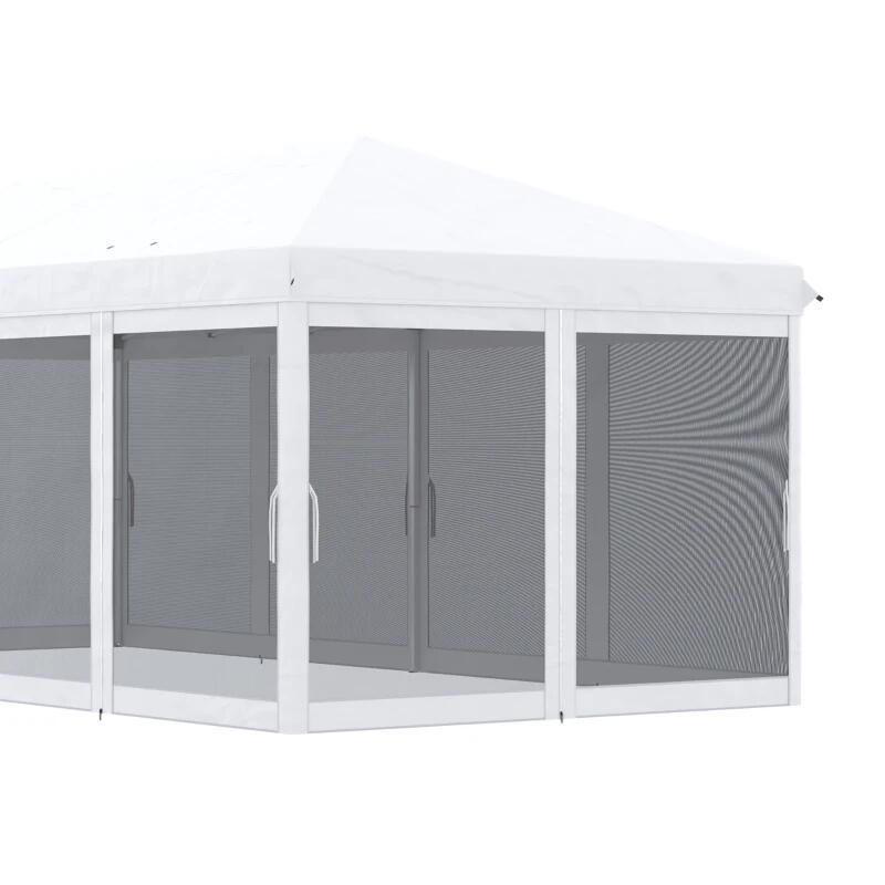 Pavilion/foisor pentru gradina/terasa, cadru metalic, cu plasa pentru insecte, alb si negru, 5.85x2.95x2.70 m