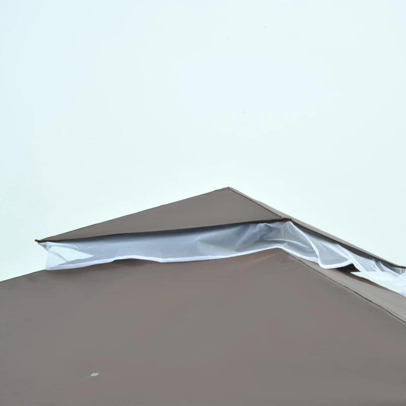 Pavilion/foisor pentru gradina/terasa, cadru metalic, cu plasa pentru insecte, maro si alb, 2.95x2.95x2.7 m