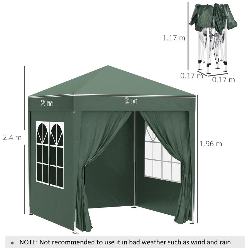 Pavilion pentru camping, cadru metalic, 4 pereti, pliabil, verde, 2x2x2.4 m