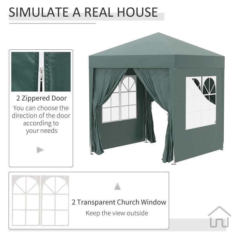 Pavilion pentru camping, cadru metalic, 4 pereti, pliabil, verde, 2x2x2.4 m